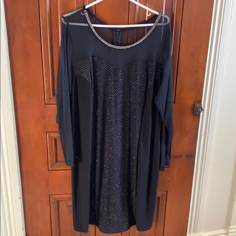 Black cocktail dress with rhinestone scoop neck!